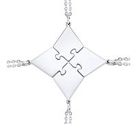 U7 Friendship Necklace for 4, Personalised 4-Piece Pendant Set in Stainless Steel, Custom Name Engraved BFF Gifts for Best Friend Sister, Never Fade Silver