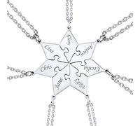 U7 Friendship Necklace for 7, Personalised 7-Piece Pendant Set in Stainless Steel, Custom Name Engraved BFF Gifts for Women Girls, Never Fade Silver