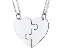U7 Heart Shape Jigsaw Pendant Necklace & Rolo Chain, 2 Pieces Blank Puzzle Pendants, Make Up A Heart, 2 Pieces Suit Necklace, BFF Necklace, Stainless Steel Gift Jewellery Necklace