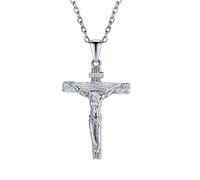 U7 Jesus Cross Necklace for Men, Sterling Silver INRI Crucifix Pendant, Silver Religious Necklaces, Mens Faith Jewelry Gift for Christian Believers