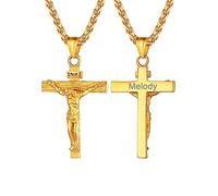 U7 Jesus Cross Necklace for Men Women, Stainless Steel INRI Crucifix Pendant Personalized Custom, Gold Religious Necklaces, Mens Faith Jewelry Gift for Christian Believers