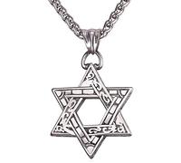 U7 Magen David Pendant Necklace With Classic Vintage Pattern, Jewish Magen, Bat Mitzvah Gift, Stainless Steel Israel Judaism Jewellery Hexagram Chain Star of David Necklace