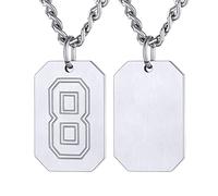 U7 Men Chain Dog Tag Pendant Number 8 Stainless Steel Necklace