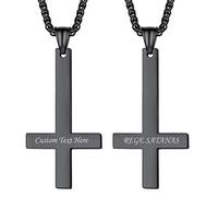 U7 Mens Black Inverted Cross Necklace Personalised Upside Down Cross Chain Pendant For Women