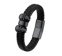 U7 Mens Leather Bracelet Halloween Jewellery Personalised Skull Bracelets for Men 19cm