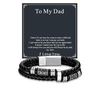 U7 Men's Leather Bracelets, 19cm(7.5") Black Braided Leather Link for Men, Stainless Steel Celtic Knot Beads Cuff Bracelet with Card To My Dad, Father's Day Classic Bangle Jewellery Gift for Father
