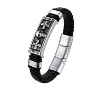 U7 Mens Skull Bracelet Braided Leather Cord Bangle 23cm Adjustable Rope Bracelets Silver