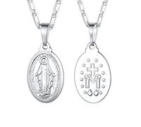 U7 Miraculous Medal Virgin Mary Necklace For Women Men Platinum Plated Tiny Religious Christian Jewellery Jesus Cross Pendant Necklaces Gift