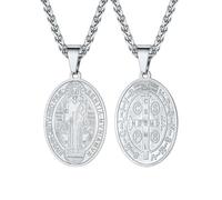 U7 Oval Shape Stainless Steel Saint Benedict Medal Pendant Wheat Chain Necklace Christmas For Men Women Cross Catholicism Jewellery Necklace