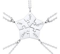 U7 Personalise Name Polygon Jigsaw Pendant Necklace, 5 Pieces Suit Puzzle Rhombus Pendants & Chains, Make Up A Pentagram, BFF Necklace, Stainless Steel Gift Jewelry Necklace