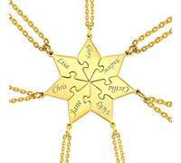 U7 Personalise Name Polygon Jigsaw Pendant Necklace, 7 Pieces Suit Puzzle Rhombus Pendants & Chains, Make Up A Septangle, BFF Necklace, Gold Plated Stainless Steel Gift Jewelry Necklace