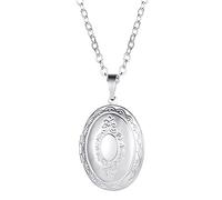 U7 Personalised European Style Memory Locket for Women Platinum Silver Oval Shape Pendant Necklace Girls Jewellery