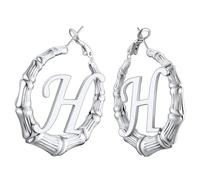 U7 Personalised Initial Women Silver Big Hoop Earrings Stainless Steel Huggie Earings Bamboo Earring Hoops for Women