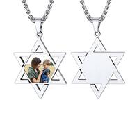 U7 Personalised Stainless Steel Silver Necklace With Picture Custom Photo Pendant Star Of David Necklaces Jewellery For Women Men