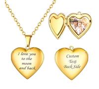 U7 Personalized Locket Necklace for Women Gold Plated Heart Pendant with I love you Engraved Text Memorial Necklaces Custom Jewellery Gifts for Her