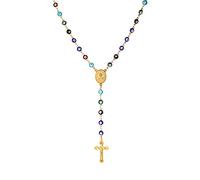 U7 Personalized Rosary Necklace for Women Men with Photo&Text,Stainless Steel Custom Rosary Bead Catholic Cross Y Chain Necklace,Memorial Christian Gift