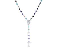 U7 Personalized Rosary Necklace for Women Men with Photo&Text,Stainless Steel Custom Rosary Bead Catholic Cross Y Chain Necklace,Memorial Christian Gift