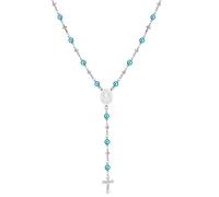 U7 Personalized Rosary Necklace for Women Men with Photo&Text,Stainless Steel Custom Rosary Bead Catholic Cross Y Chain Necklace,Memorial Christian Gift