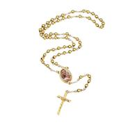 U7 Personalized Rosary Necklace for Women Men with Photo&Text,Stainless Steel Custom Rosary Bead Catholic Cross Y Chain Necklace,Memorial Christian Gift