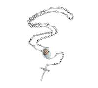 U7 Personalized Rosary Necklace for Women Men with Photo&Text,Stainless Steel Custom Rosary Bead Catholic Cross Y Chain Necklace,Memorial Christian Gift