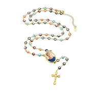 U7 Personalized Rosary Necklace for Women Men with Photo&Text,Stainless Steel Custom Rosary Bead Catholic Cross Y Chain Necklace,Memorial Christian Gift