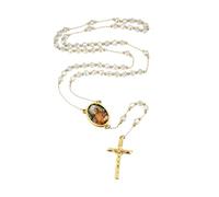 U7 Personalized Rosary Necklace for Women Men with Photo&Text,Stainless Steel Custom Rosary Bead Catholic Cross Y Chain Necklace,Memorial Christian Gift