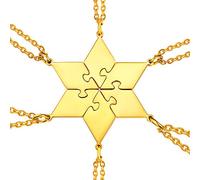 U7 Polygon Jigsaw Pendant Necklace, 6 Pieces Suit Puzzle Rhombus Pendants & Chains, Make Up A Hexagram, BFF Necklace, Gold Plated Stainless Steel Gift Jewelry Necklace