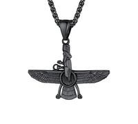 U7 Pravarti Faravahar Pendant Necklace For Men Women Black Wheat Chain Zoroastrian Talisman Jewellery