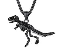 U7 Punk Necklace For Men Women Dinosaur Pendant Black Chain T-Rex Fossil Necklaces Jewellery