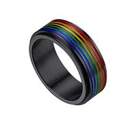 U7 Rainbow Couple Rings For Lesbian Gay Pride Womens Mens Black Fidget Anxiety Finger Ring Jewellery