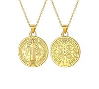 U7 Saint Benedict Medal Necklace Gold or 316L Stainless Steel Christian Sacramental Medal Ward Off Evil Protection Jewelry Catholic for Men Women,Customizable