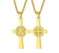 U7 Saint Benedict Medal Necklace Gold or 316L Stainless Steel Christian Sacramental Medal Ward Off Evil Protection Jewelry Catholic for Men Women,Customizable