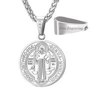 U7 Saint Benedict Medal Necklace Gold or 316L Stainless Steel Christian Sacramental Medal Ward Off Evil Protection Jewelry Catholic for Men Women,Customizable