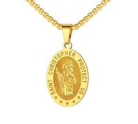 U7 St.Michael Necklace for Men Women Stainless Steel/Gold Plated Biblical Archangel Medal Round/Oval/Shield Patron Saint Christopher/Michael Pendant with 22" Box Chain