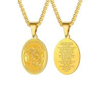 U7 St.Michael Necklace for Men Women Stainless Steel/Gold Plated Biblical Archangel Medal Round/Oval/Shield Patron Saint Christopher/Michael Pendant with 22" Box Chain