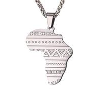 U7 Stainless Steel Africa Chain African Map Silver Pendant Necklace Jewellery For Women Men