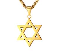 U7 Star of David Necklace for Men Women Gold/Stainless Steel Hexagon Pendant with Cross/Ruby Stone/Classic Jewish Isael Necklaces,Length 22" 24" 26"