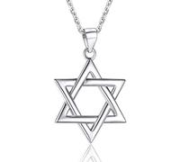 U7 Star of David Necklace for Men Women Gold/Stainless Steel Hexagon Pendant with Cross/Ruby Stone/Classic Jewish Isael Necklaces,Length 22" 24" 26"