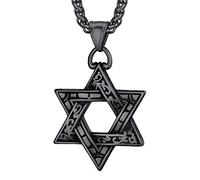 U7 Star of David Necklace for Men Women Gold/Stainless Steel Hexagon Pendant with Cross/Ruby Stone/Classic Jewish Isael Necklaces,Length 22" 24" 26"
