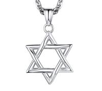U7 Star of David Necklace for Men Women Gold/Stainless Steel Hexagon Pendant with Cross/Ruby Stone/Classic Jewish Isael Necklaces,Length 22" 24" 26"