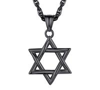 U7 Star of David Pendant Necklace for Men Women, Stainless Steel/925 Sterling Silver, Gold/Black/Rose Gold/Blue Plated, Israel Jewish Jewellery Hexagram Necklace