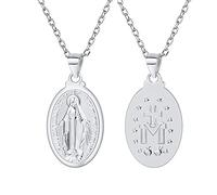 U7 Sterling Silver 925 Miraculous Medal Necklace, Virgin Mary Double-Sided Pendant with Adjustable Chain, Catholic Jewellery Gift for Women