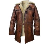 UA-Fashed Mens Tom Hardy Ginger Brown Leather Dark Knight Rises Fur Bane Coat