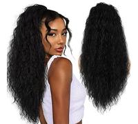 UA My Hair Long Curly Ponytail Extension with Drawstring for Women 26 Inch Black Wavy Synthetic Ponytail for Daily Use and Party