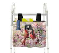 Uacyareni Cardinal Bird Cherry Blossom Walker Baskets for Rolling Folding Walker Polyester Rollator Bag Under Seat Large Capacity Bag for Walker for Elderly Walker Accessories
