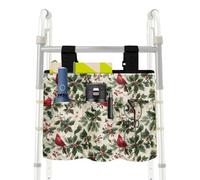 Uacyareni Christmas Cardinal Bird Holly Walker Bags for Folding Walker Large Capacity Rollator Walker Basket Accessories Bag for Walker Christmas Decorations