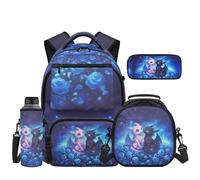 Uacyareni Couple Dragons School Backpack for Girls 4PCS Set Roses Flower Large Backpack for School with Lunch Box Pencil Case Water Bottle Sleeve Schoolbags