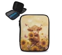Uacyareni Crochet Hook Case Empty Sunflower Highland Cow Crochet Hook Cases for Storage Portable Knitting Needle Case for Circular Knitting Needles and Knitting Accessories