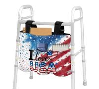 Uacyareni Detachable Walker Basket: Large Capacity Organizer with Cup Holder - Fits Folding Walkers Rollators - Waterproof Pouch for Seniors， I Love USA American Flag