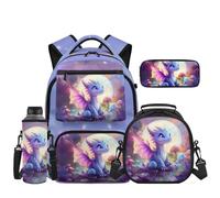 Uacyareni Middle School Backpacks for Girls Moon Night Dragon 4 Piece Set with Insulated Lunch Box Pencil Case Neoprene Water Bottle Bag Back to School Supplies